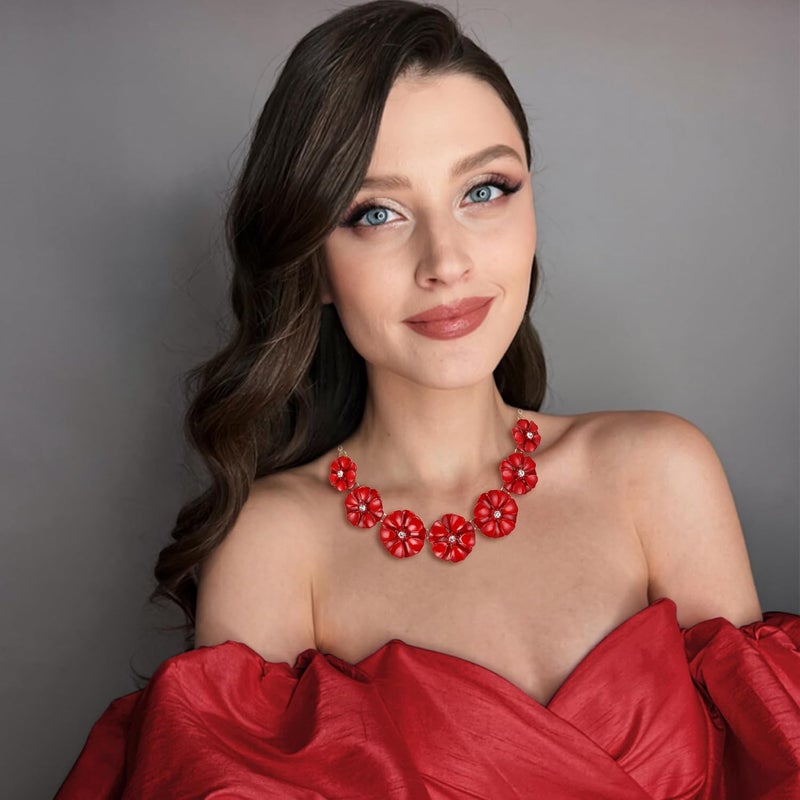 Flyonce Flower Collar Necklace, Floral Flowers Statement Summer Beach Chokers Necklaces for Women - Image 3